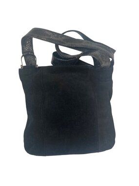 Braccialini Firenze Black Suede Shoulder Bag Faux Snakeskin Strap Made in Italy